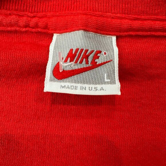 VINTAGE 80s Nike Just Do It Swoosh Logo Red Long Sleeve Size L USA - Picture 3 of 6